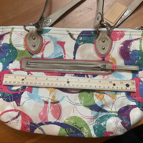 Coach Bag Poppy Signature C Stamped Hallie Multicolor Canvas Tote - Picture 4 of 17